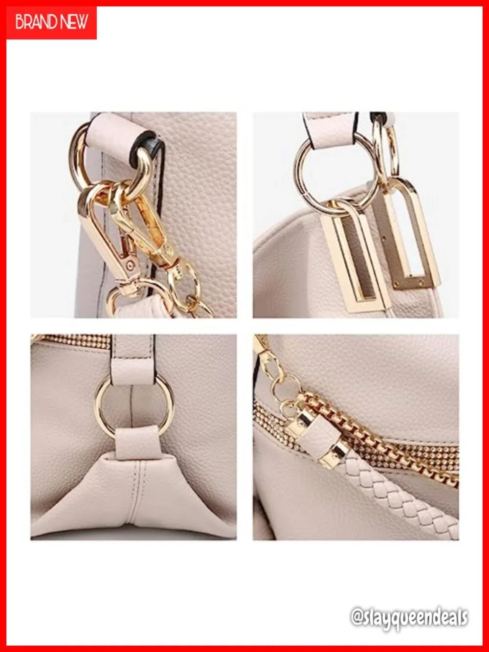 Vegan Leather Hobo Bag with Rhinestone Accents Tote Purse Shoulder Handbag for